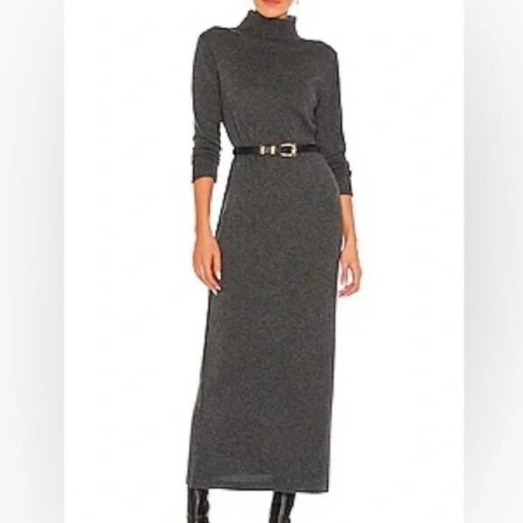NILI LOTAN Cassandra Charcoal Gray 100% Cashmere Turtle Neck Maxi Dress Size M - Picture 1 of 11